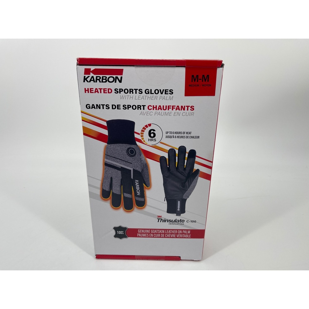 Karbon Heated Sports Gloves Medium Black Grey Leather Palm Thinsulate SEALES